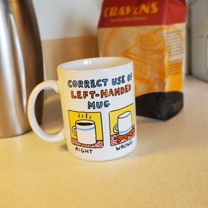 "Correct use of left-handed mug" novelty mug.